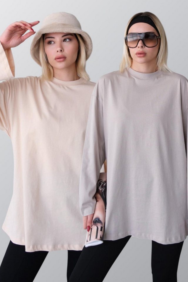 C&CITY Pyjamaoberteil Weitärmeliges Oversize-T-Shirt im 2er-Pack 964 Schwarz/Weiß von C&CITY