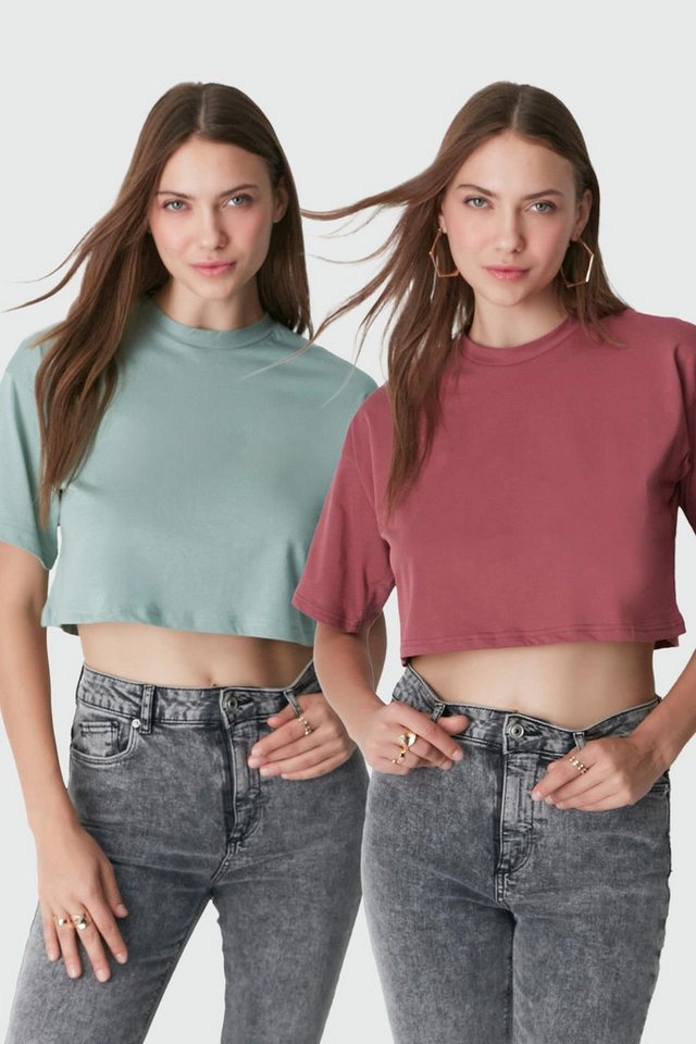 C&CITY Pyjamaoberteil Zweiteiliges Crop-T-Shirt mit Rundhalsausschnitt 959 Khaki/Geräuchert C&CITY Pyjamaoberteil Zweiteiliges Crop-T-Shirt mit Rundhalsausschnitt 959 Khaki/Geräuchert von C&CITY