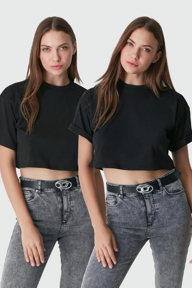 C&CITY Pyjamaoberteil Zweiteiliges Crop-T-Shirt mit Rundhalsausschnitt 959 Khaki/Geräuchert C&CITY Pyjamaoberteil Zweiteiliges Crop-T-Shirt mit Rundhalsausschnitt 959 Khaki/Geräuchert von C&CITY