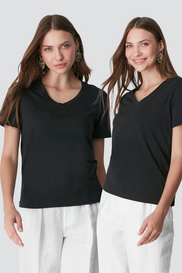 C&CITY Schlafanzug V-Ausschnitt Kurzarm 2er-Pack Basic T-Shirt von C&CITY