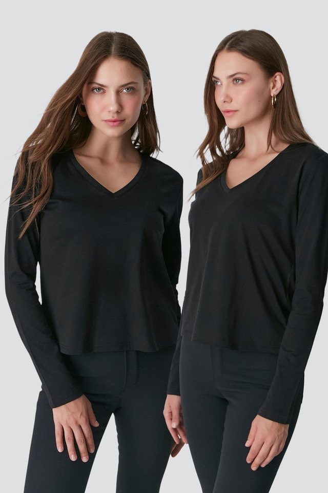 C&CITY Schlafanzug V-Ausschnitt Langarm 2er-Pack Basic T-Shirt von C&CITY