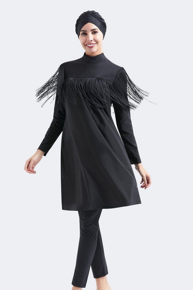 C&CITY Schwimmanzug Geschlossener 4-teiliger Badeanzug mit Quastendetails von C&CITY