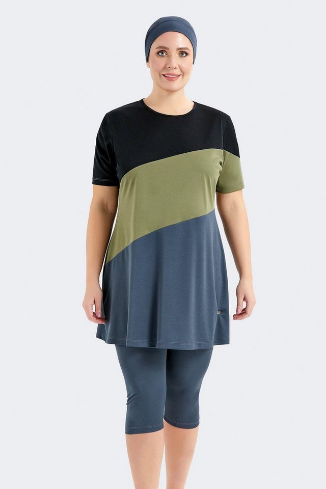 C&CITY Schwimmanzug Übergröße Kurzarm Leggings Halbbedeckter Bescheidener Badeanzug von C&CITY