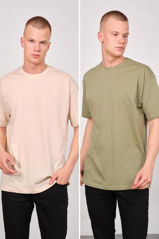 C&CITY T-Shirt Herren Basic T-Shirt mit Fahrrad-Ausschnitt - 2er Pack von C&CITY