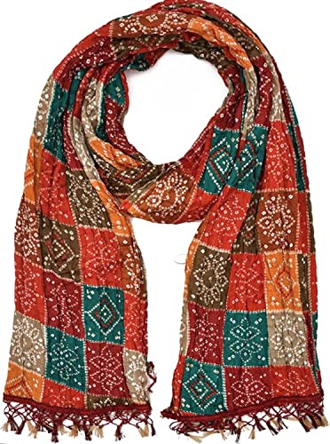 C&G INDIA Frauen Seide Bandhej Multi Colored Heavy Dupatta Chunni mit Geecha Bordüre Stola Schals Multi, Mehrfarbig, Einheitsgröße C&G INDIA Frauen Seide Bandhej Multi Colored Heavy Dupatta Chunni mit Geecha Bordüre Stola Schals Multi, Mehrfarbig, Einheitsgröße von C&G INDIA