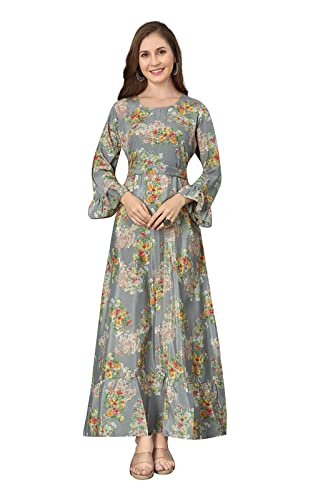 C & S Damen 2023 Sommer Bohemian Langarm Strand Maxi 100% Seide Sonnenkleid Perfekt für Sommer und sepcial Events UK Größe S, M, L, XL, Grau 5, M-L von C & S