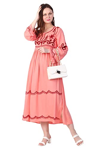 C & S Neue Frauen Indische Tunika Tops Lange Kleider Anarkali Kurtis für Frauen Party tragen 100% Rayon Abendkleid UK, Pfirsich-Rachelq, Small-Medium von C & S