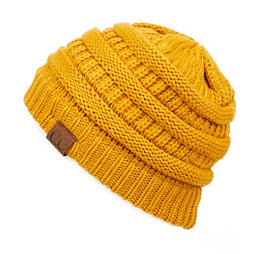 C.C Exclusives Mütze mit Zopfmuster, dick, weich und warm, grobe Beanie-Mütze (HAT-20A) (HAT-30) (HAT-730), Senf, Einheitsgröße von C.C
