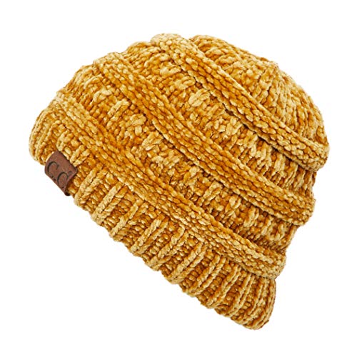 C.C Exclusives Beanie mit Zopfmuster, dick, weich und warm, grobe Beanie-Mützen (HAT-20A) (HAT-30) (HAT-730), Chenille-Senf, Einheitsgröße von C.C