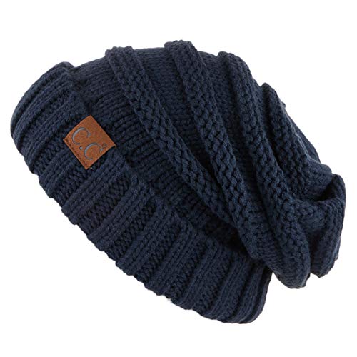 C.C Hatsandscarf Exclusives Unisex Beanie Oversized Slouchy Zopfstrick Beanie Hat - 100 - Blau - Einheitsgröße von C.C