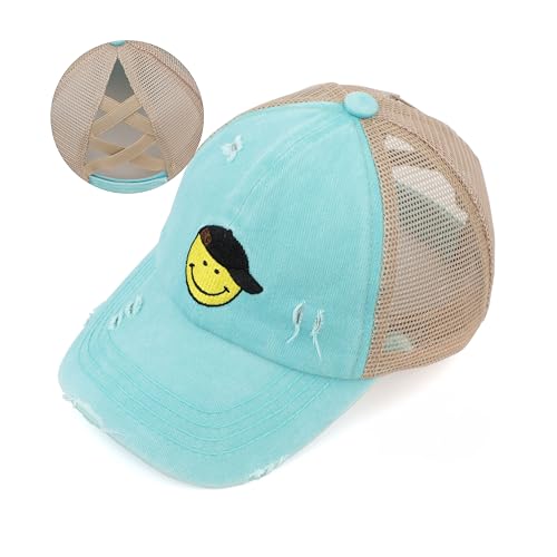 C.C Kinder Criss-Cross Elastic Band Pferdeschwanz Caps Messy Buns Trucker Plain Baseball Cap (BT-6-KIDS) (KIDS-BT-780) (KIDS-BT-783), Ein gekreuztes elastisches Band - Smile Mint von C.C