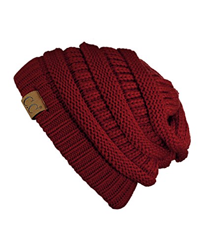 C.C Modische warme weiche dehnbarer lose Strick Beanie Mütze HAT20A, Burgunderrot von C.C