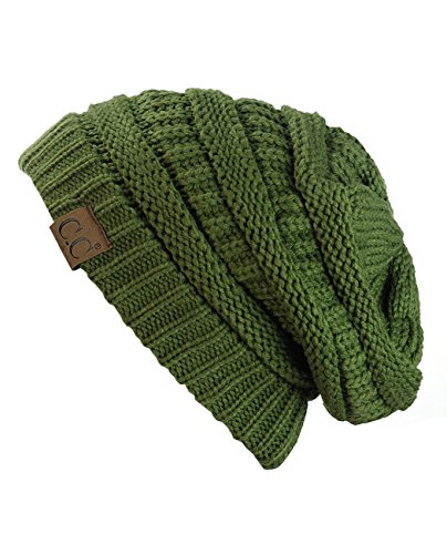 C.C Modische warme weiche dehnbarer lose Strick Beanie Mütze HAT20A, Dunkel Olive von C.C