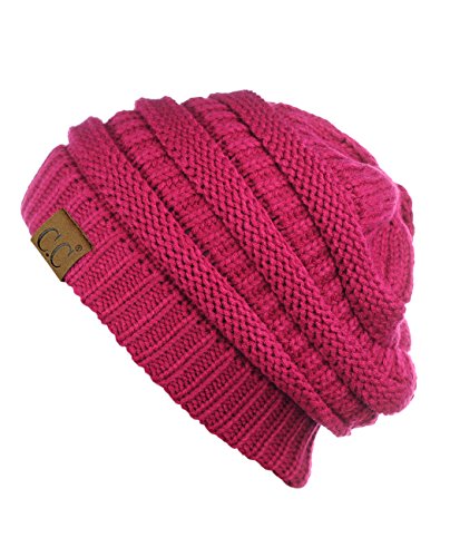 C.C Modische warme weiche dehnbarer lose Strick Beanie Mütze HAT20A, Grellrosa von C.C