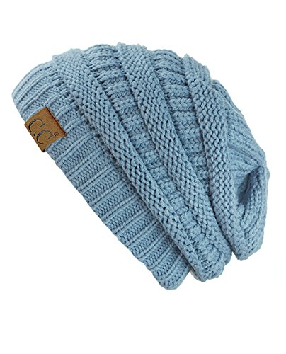 C.C Modische warme weiche dehnbarer lose Strick Beanie Mütze HAT20A, Jeansstoff von C.C