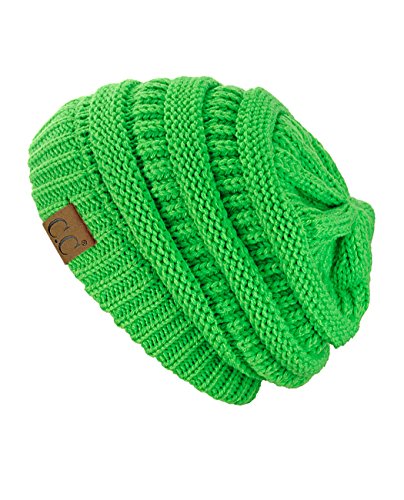 C.C Modische warme weiche dehnbarer lose Strick Beanie Mütze HAT20A, Neon Limette von C.C