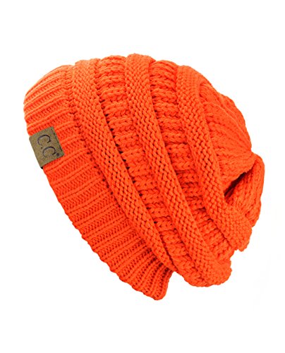 C.C Modische warme weiche dehnbarer lose Strick Beanie Mütze HAT20A, Neon Orange von C.C