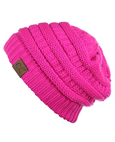 C.C Modische warme weiche dehnbarer lose Strick Beanie Mütze HAT20A, Neon-Rosa von C.C
