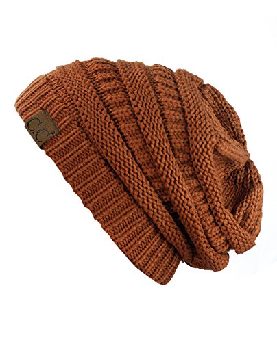 C.C Modische warme weiche dehnbarer lose Strick Beanie Mütze HAT20A, Rostbraun von C.C