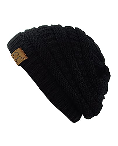 C.C Modische warme weiche dehnbarer lose Strick Beanie Mütze HAT20A, Schwarz von C.C