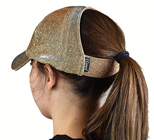 C.C Ponycap Messy High Bun Pferdeschwanz verstellbar Glitzer Mesh Trucker Baseball Cap - Braun - Einheitsgröße von C.C