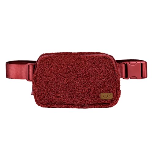 C.C Sherpa Bauchtasche für Damen, Unisex, Fuzzy Daily Waist Crossbody Gürteltasche mit verstellbarem Riemen, Sherpa-Burgundy von C.C