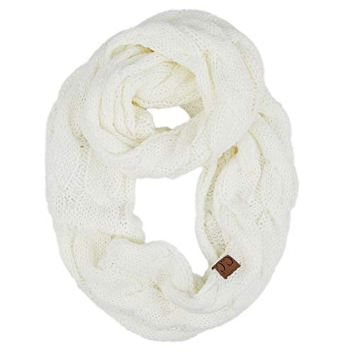 C.C Solid and Multicolor Cable Knit Soft Infinity Scarf (SF-800) (SF-6242) (INF-6245), Ivory-cc von C.C