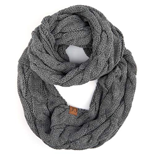 C.C Solid and Multicolor Cable Knit Soft Infinity Scarf (SF-800) (SF-6242) (INF-6245), Lt. Mel Grey-cc von C.C