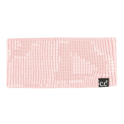 C.C Transparentes Pailletten-Kopfband für Damen, dehnbar, weich, warm, gestrickt, Winter-Stirnband, Ohrenwärmer, Ohrenschützer (Rosa) von C.C