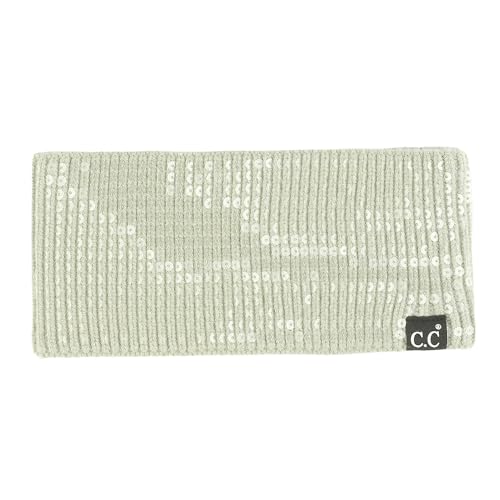 C.C Transparentes Pailletten-Kopfband für Damen – dehnbar, weich, warm, gestrickt, Winter-Stirnband, Ohrenwärmer, Ohrenschützer, Staubminzgrün von C.C