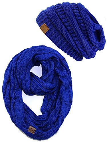 C.C Unisex Soft Stretch Chunky Zopfmuster Beanie und Infinity Loop Schal Set, königsblau, Einheitsgröße von C.C