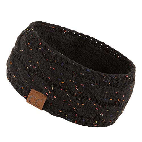 C.C Winter-Stirnband mit Fleecefutter, dick gestrickt, diagonale Streifen, überkreuztes Muster, Kopfbedeckung (HW-2060), Schwarz-Konfetti, 1 Stück (1 Stück) von C.C