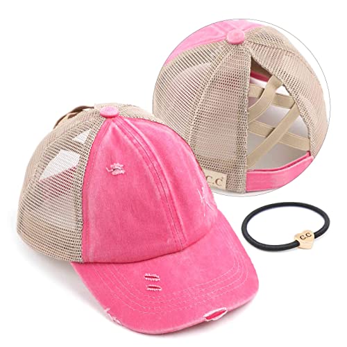 CC Kinder Pferdeschwanz-Kappe Unordnung Buns Trucker Uni Baseball-Kappe - Pink - Einheitsgröße von C.C