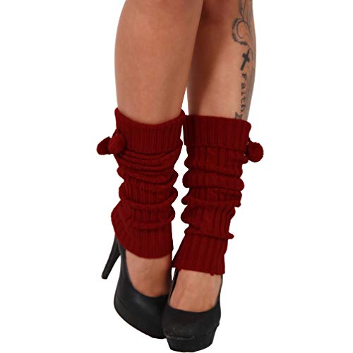 C.G 1 Paar Strick Bein Stulpen Bommel Legwarmer Beinstulpen Winter Bommel 09 (Rot) von C.G