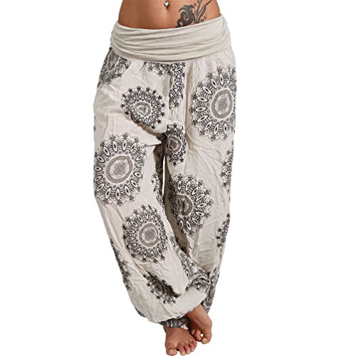 Leichte Sommer Hose Kreis Strand Harem Aladin Blume Ali Baba Pumphose Pluder P209 (Beige) von C.G