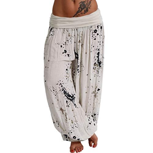 CG Leichte Sommerhose Circle Beach Harem Aladdin Flower Ali Baba Baggy Trousers P209, Beige Blobs, Einheitsgröße von C.G