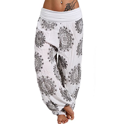 CG Leichte Sommerhose Circle Beach Harem Aladdin Flower Ali Baba Baggy Trousers P209, Weiß, Einheitsgröße von C.G