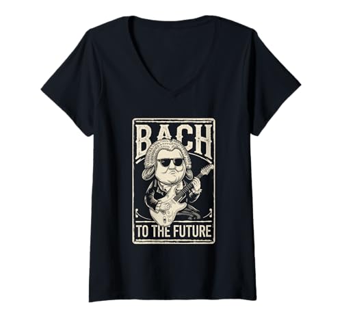 Damen Johann Sebastian Bach to The Future, Lustige Klassische Musik T-Shirt mit V-Ausschnitt Damen Johann Sebastian Bach to The Future, Lustige Klassische Musik T-Shirt mit V-Ausschnitt von C.J.'s Composer Of Classical Music Gifts