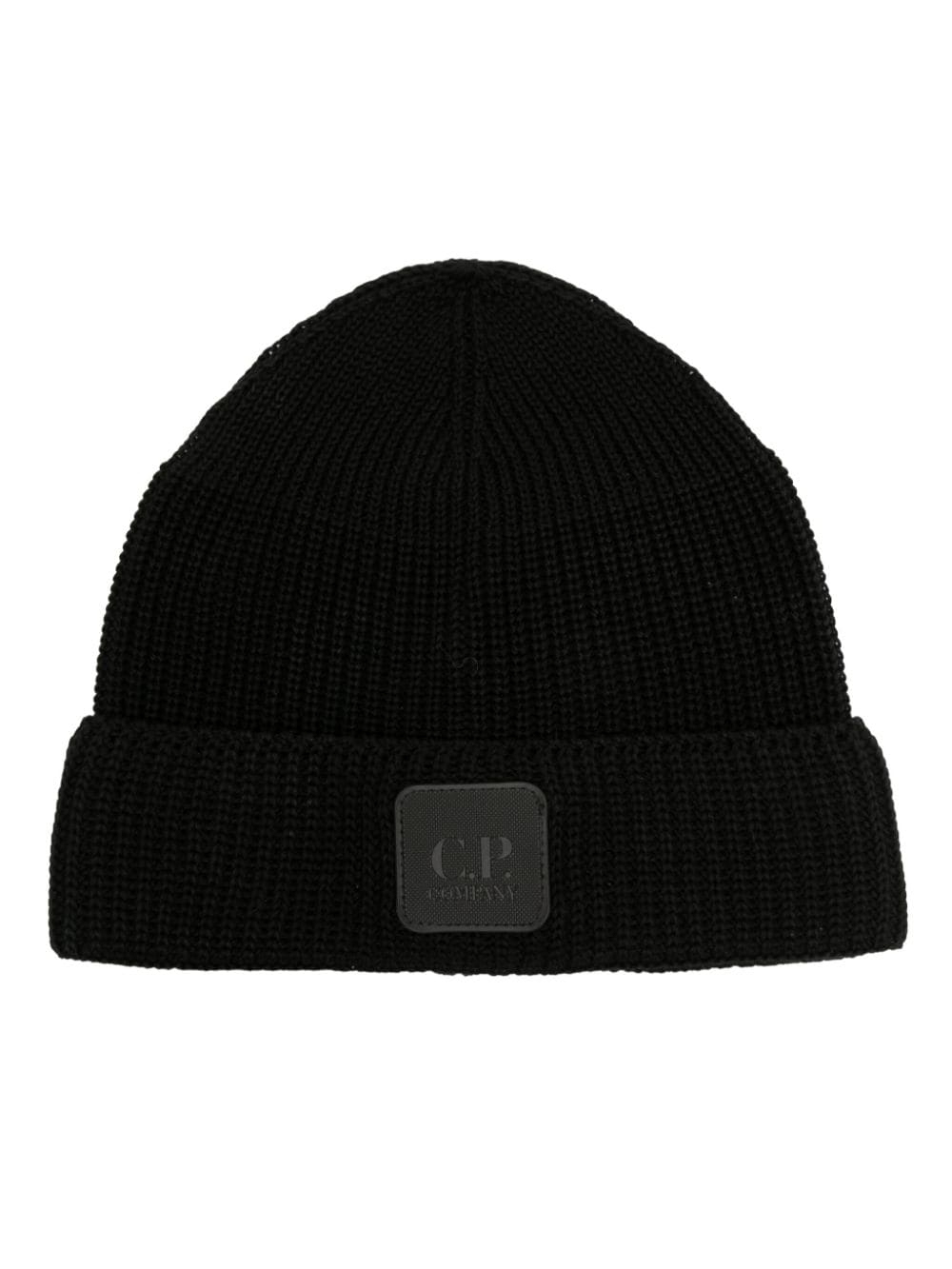 C.P. Company Gerippte Beanie mit Logo-Patch - Schwarz von C.P. Company