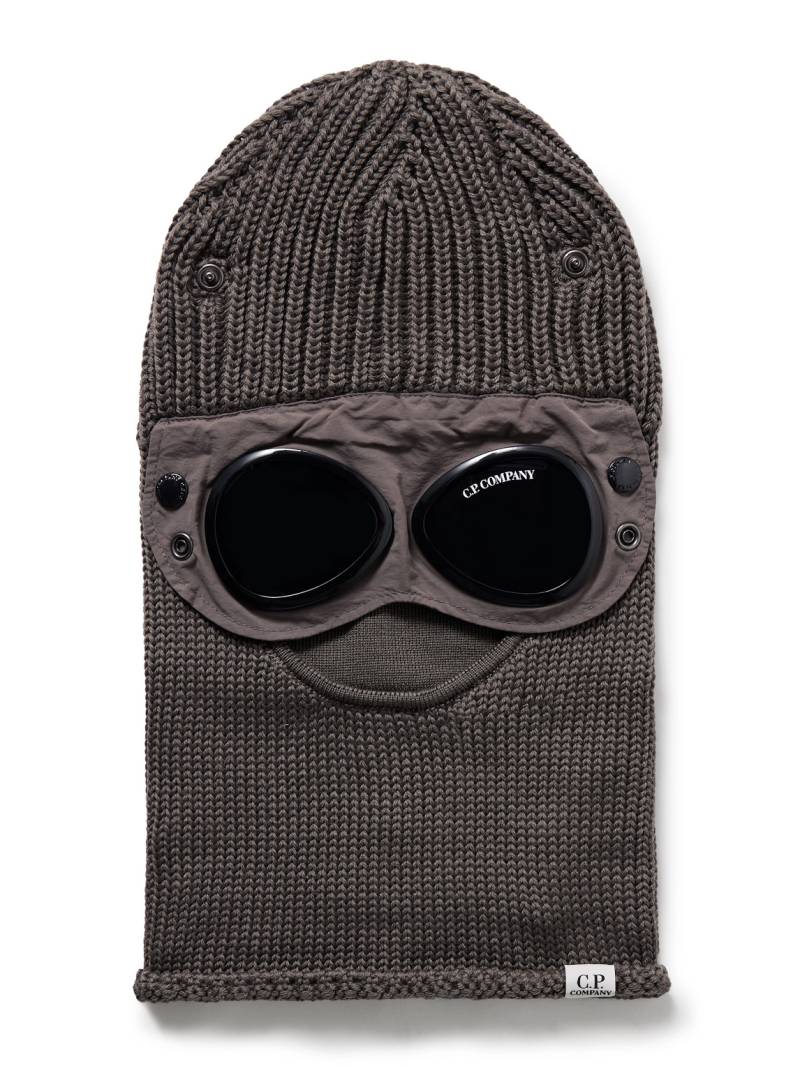 C.P. Company - Goggle-Embellished Shell-Trimmed Ribbed Wool Balaclava - Men - Green von C.P. Company