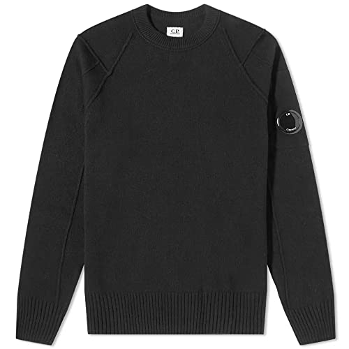 C.P. Company Knitwear Crew Neck Lambswool Black (as4, Numeric, Numeric_52, Regular, Größe 52), schwarz und weiß von C.P. Company
