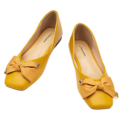 C.Paravano Ballerinas Damen | Bow Knot Bequeme Flache Schuhe (Gelb,37) von C.Paravano