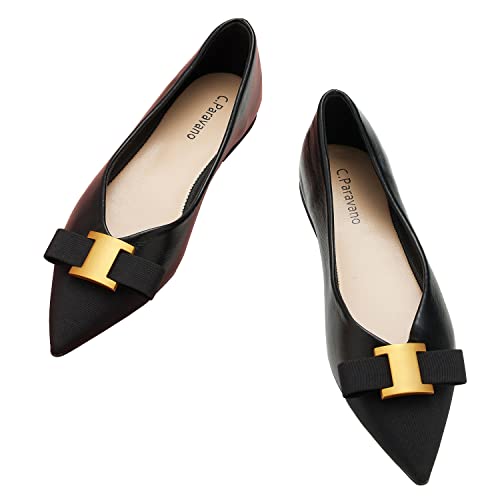 C.Paravano Pumps Damen I Schwarze Pumps Damen I Damen Pumps I Flache Schuhe für Damen I Schuhe Damen I Pumps Flach I Spitze Flache Schuhe I Damen Schuhe Elegant Flach (Größe 39, Schwarz) von C.Paravano