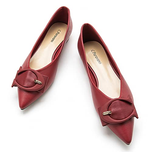 C.Paravano Damen Flats | Flache Schuhe Damen | Ballet Flats für Damen | Spitz Zulaufende Schuhe für Damen | Schlupfschuhe Ballet Flats(41,Rot) von C.Paravano