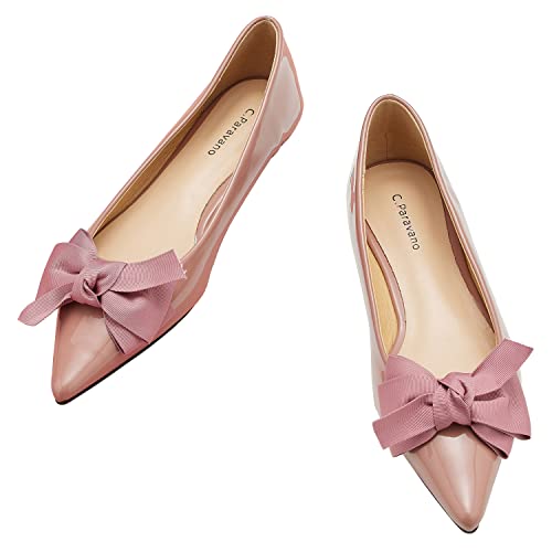 C.Paravano Pumps Damen I Damen Pumps Rosa I Flache Schuhe für Damen I Schuhe Damen I Schwarze Pumps Damen I Pumps Flach mit Glanzendem Lackleder Slipper(Pink-41) von C.Paravano