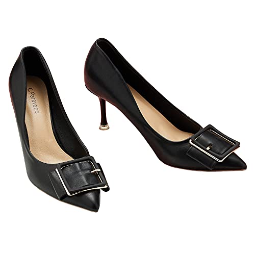 C.Paravano Pumps Damen | Pumps Spitz | Stöckel Absatz | Schuhe Pumps | Geschlossene Zehe Pumps | Leder Pumps Schwarz 37 von C.Paravano