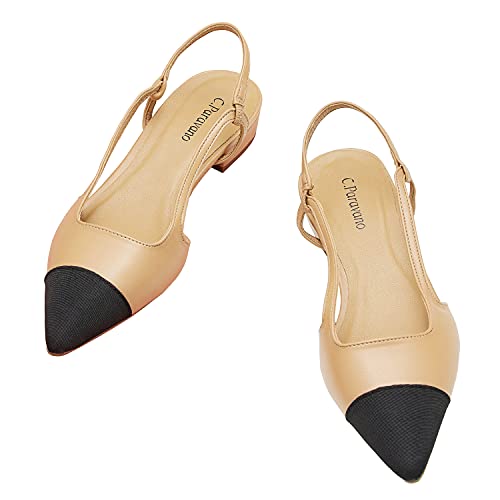 C.Paravano Slingback Flach Pumps I Slingback Pumps I Damen Slingback I Slingback Schwarz Damen I Pumps Damen I Slingback Pumps Damen I Flache Schuhe Knöchel Strap Sandalen (Größe 36, Beige) von C.Paravano