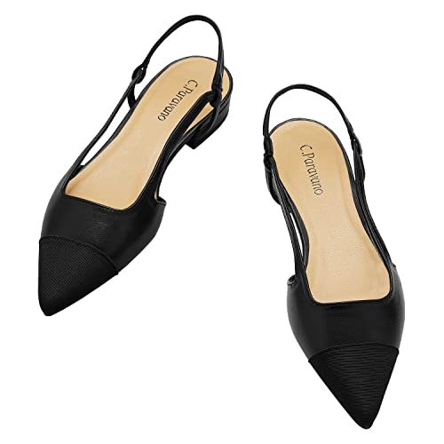 C.Paravano Slingback Flach Pumps I Slingback Pumps I Damen Slingback I Slingback Schwarz Damen I Pumps Damen I Slingback Pumps Damen I Flache Schuhe Knöchel Strap Sandalen (Größe 39, SCHWARZ) von C.Paravano