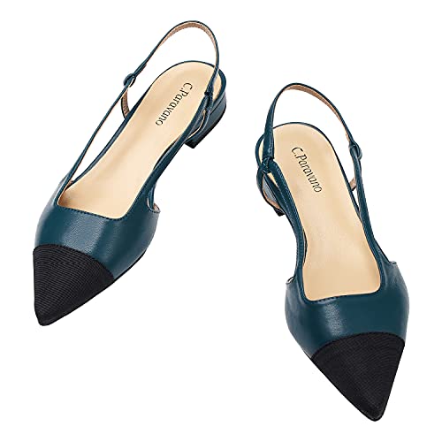 C.Paravano Slingback Flach Pumps I Slingback Pumps I Damen Slingback I Slingback Schwarz Damen I Pumps Damen I Slingback Pumps Damen I Flache Schuhe Knöchel Strap Sandalen (Größe 41, Blau) von C.Paravano