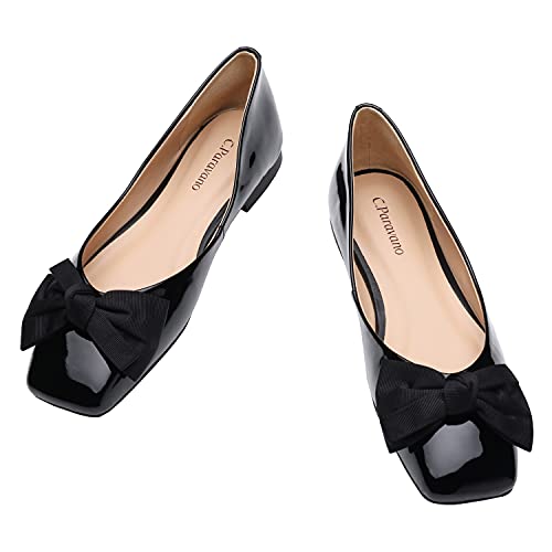 C.Paravano Ballerinas Damen | Damen Flats | Damen Flats Leder Schuhe | Ballerinas Damen Leder | Ballerinas Damen Elegant | Ballerinas mit Fliege (Schwarz,36) von C.Paravano